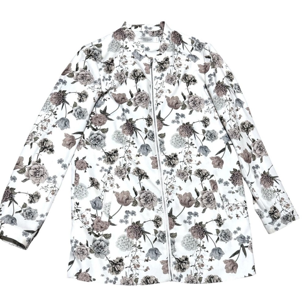 Contemporaine Exclusive Simons Full Zip Jacket Botanical Floral White Modern XS